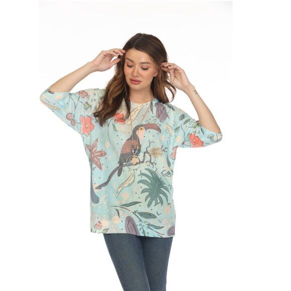Exotic Toucan Bird Whimsical Floral Top - Picture 3 of 8